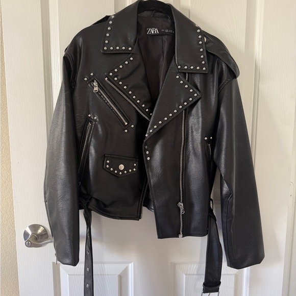 Zara Jackets & Blazers - Zara Black Leather Jacket with Stud Accents